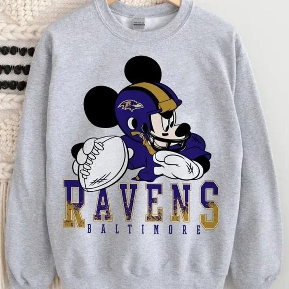 Disney Ravens Mickey Football Sweatshirt Retro NFL Crewneck Baltimore 79